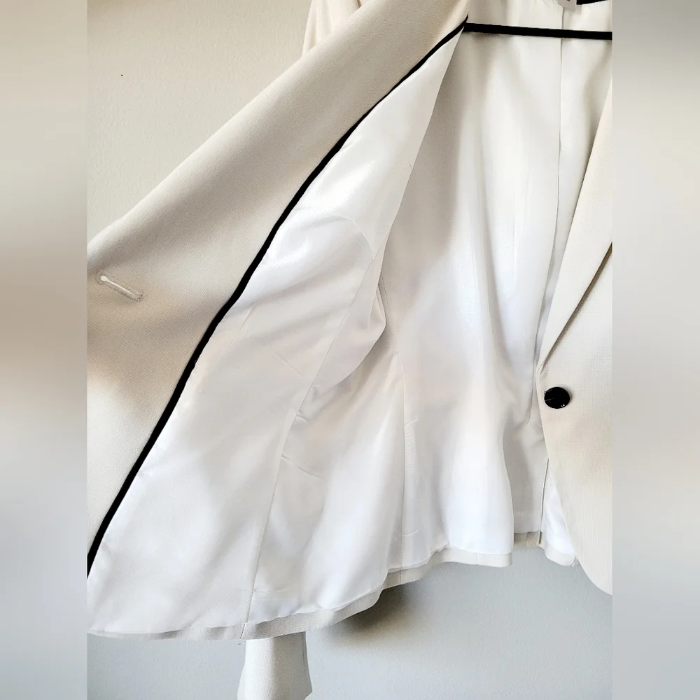 H&M Women's Fitted Blazer Ivory/Light Cream Woven Lined One Button New Medium - Picture 9 of 16